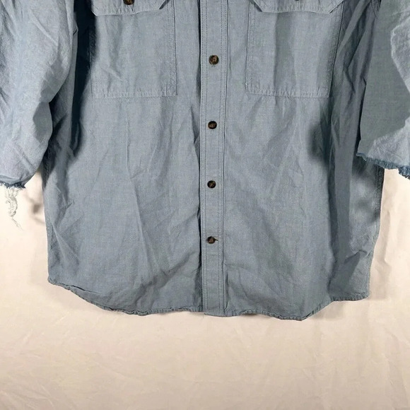 Carhartt Shirt Men's Large Blue Loose Fit Cut Off Short Sleeve Button Up - Picture 3 of 9